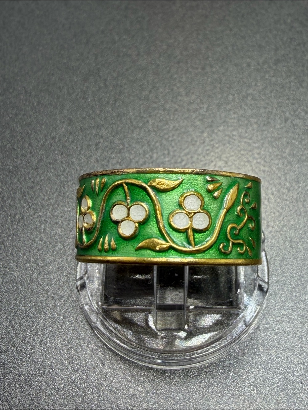 Vintage Cloisonné Floral Band Ring with Gold Accents #451r